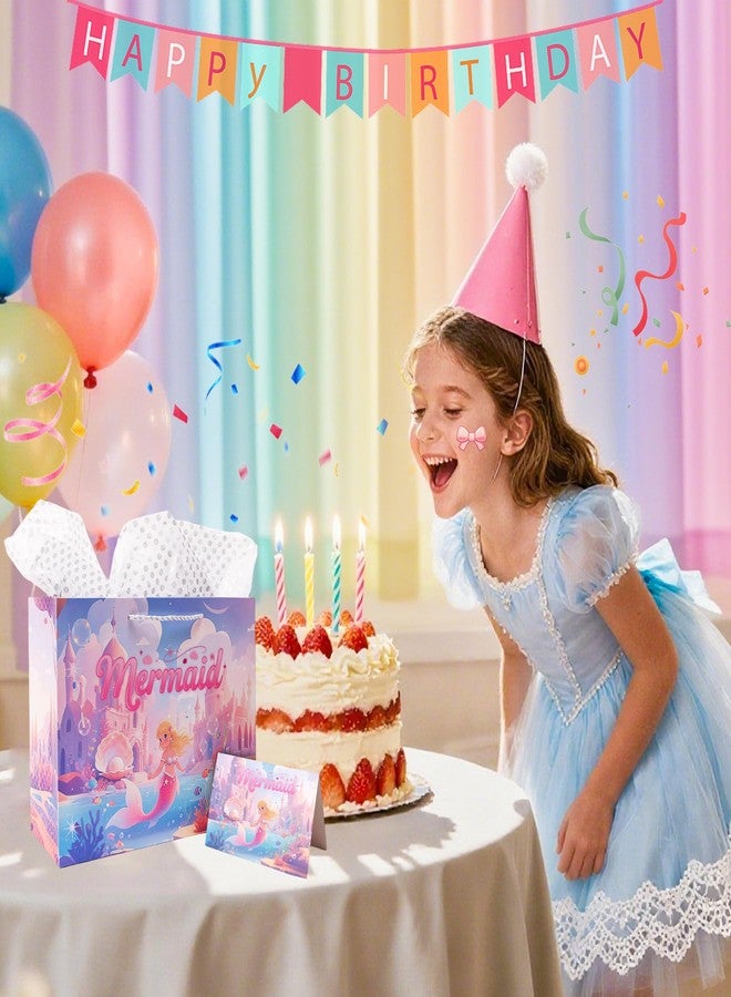 ZREVSB Large Mermaid Happy Birthday Gift Bag with Handle, Include Tissue Paper and Greeting Card, Mermaid Theme Party Gift Bag for Kids Girls Birthday - Image 3